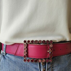 Ceinture reversible femme Fuchsia / Ivoire